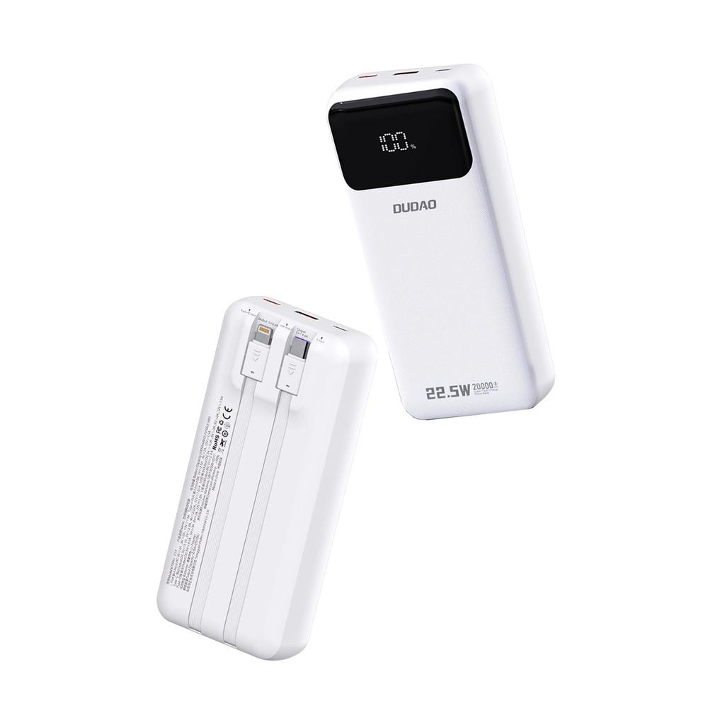 Powerbank Dudao K15Pro 20000Mah 22.5W Pd Usb-C / Usb-A / Wbudowane Kable Lightning I Usb-C - Biały