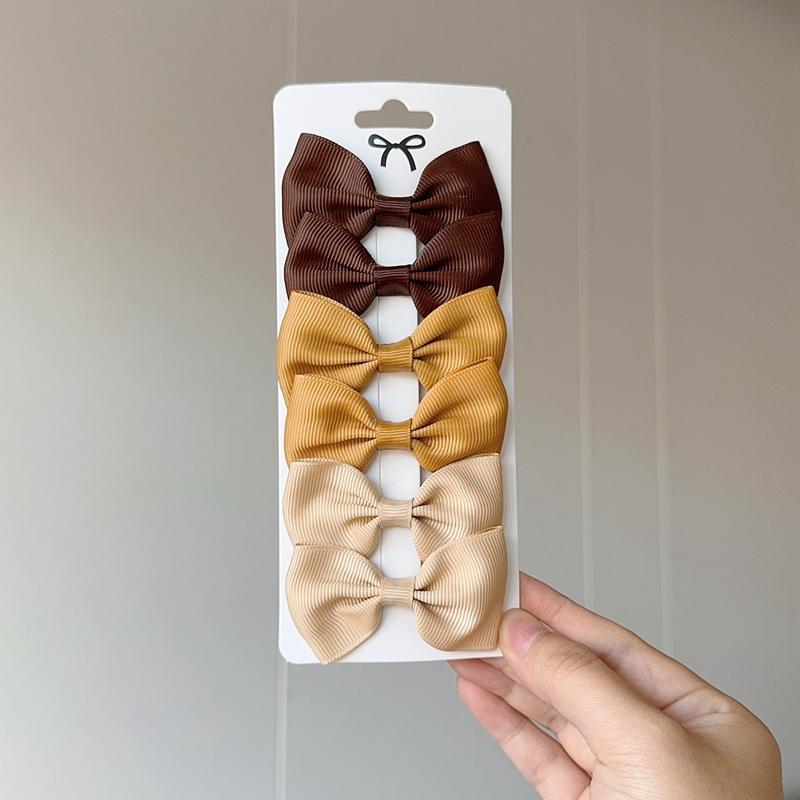 6Pcs Ribbon Bows Hairpin Girl Sweet Solid Design Hairpin Color Block Delicate Hairgripe Barrettes Kawaii Child Accessories