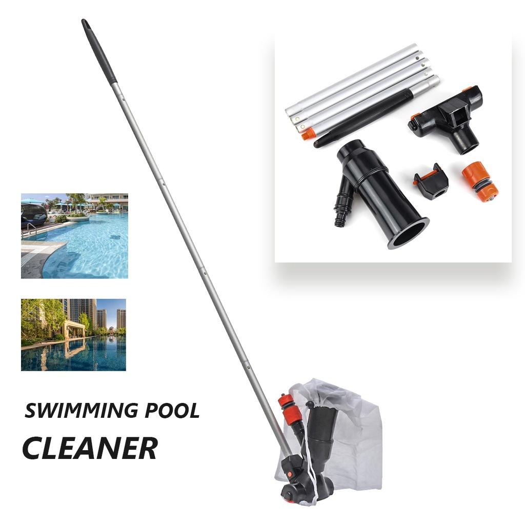 Pond Fountain Skimmer Bottom Vacuum Cleaner Brush Swimming Pool Cleaner Set With Handle Swimming Pool Cleaning Tool 120cm Silver
