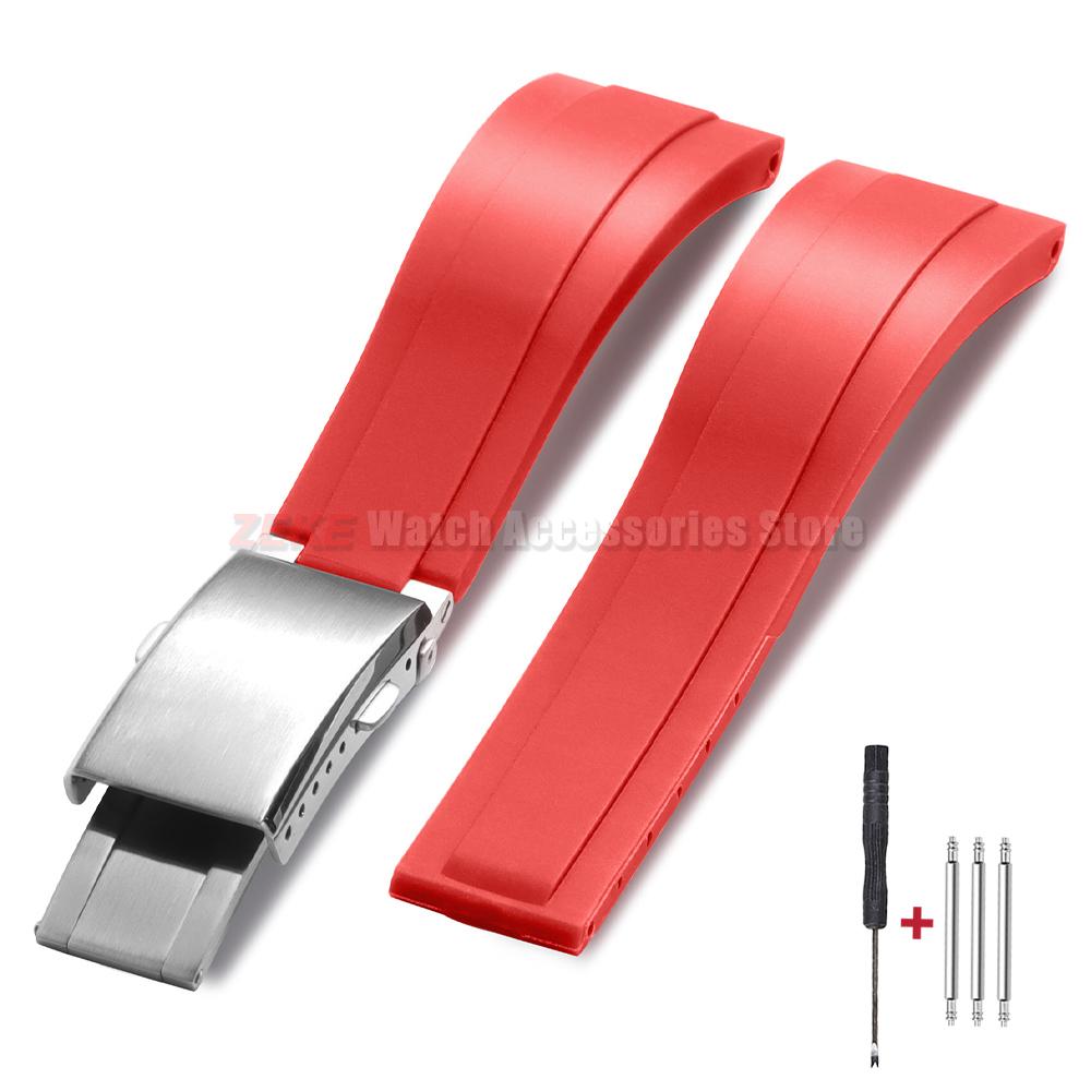 Silicone Watch Strap 20mm for Rolex for Water Ghost Green Waterproof Rubber Watch Band Solid Adjustable Folding Buckle Bracelet