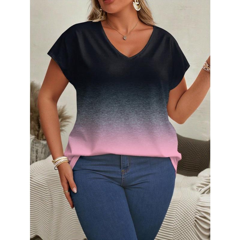 QICED Women's Fashion Casual V-Neck Short Sleeve Blouses & Shirts