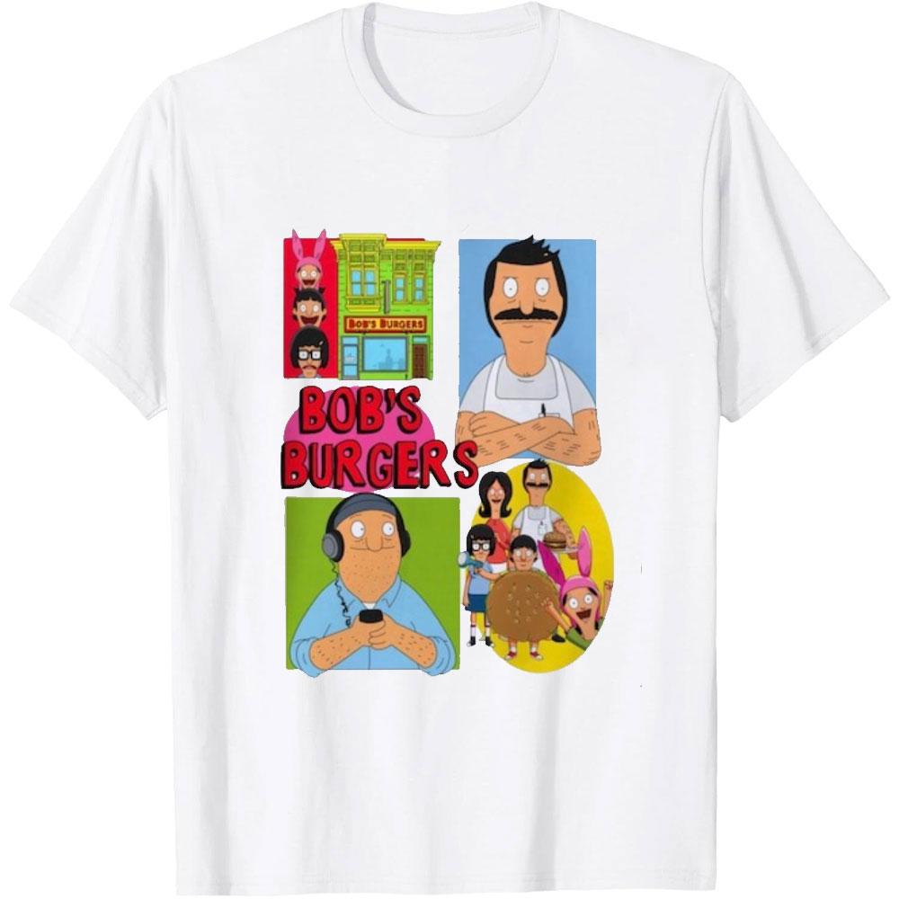 Vintage Classic Cartoon Man Printed Tshirt Bobs Burgers Tina Louise Gene Linda Bob Belcher Teddy Shirt Casual Cotton Tops Tees