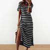Ženy Letní Midi šaty Boční dělený výstřih do V Krátké rukávy Délka do poloviny lýtek Barevně ladící Slim Fit šaty Dámské oblečení