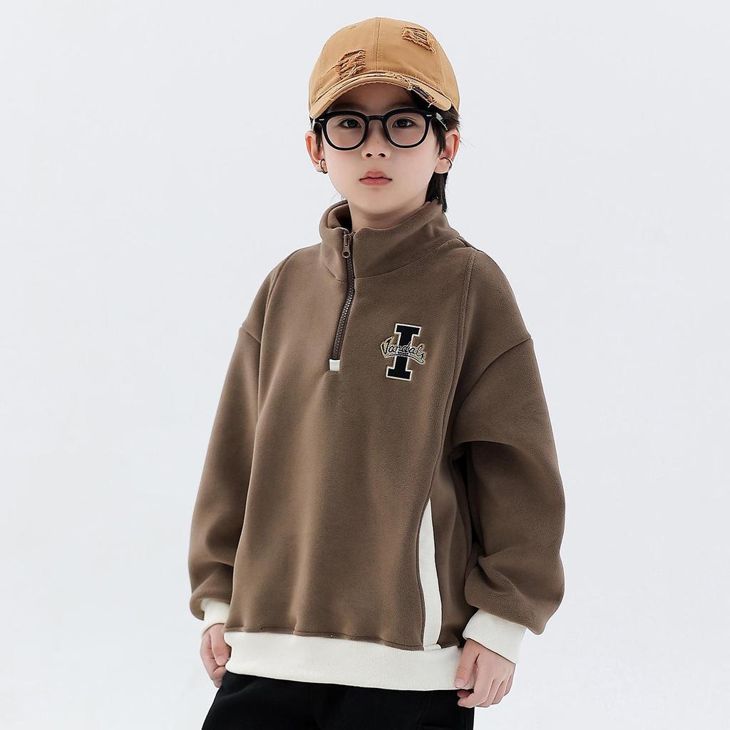 Boys' Reversible Fleece Hoodie - 2025 Autumn/Winter Collection, Thickened Half-Zip Pullover, Long-Sleeve Fashion Top for Medium/Large Kids.