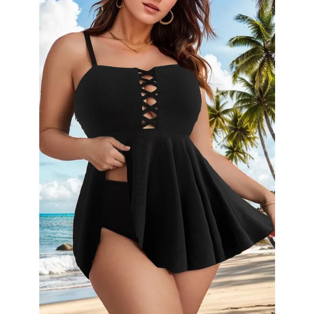 Stor størrelse Sexy ryggløst skjørt Delt badedrakt for kvinner for å gå opp i vekt og øke konservativ hurtigtørkende badedrakt