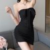 Summer pure desire wind strap-on tube top hanging neck two wear pleated dress women's off-shoulder back bow hip-wrapped short skirt
