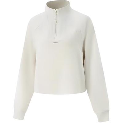 Li Ning Sports Casual Simple Solid Color Stand Collar Sweatshirt Women Sweatshirt Silver-Birch-Gray AWDV432-1