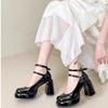 Internet Celebrities Versatile Spring 2025 New Thick Heel Mary Jane Shoes Women's Burgundy High Heels Straps Single Shoes Retro