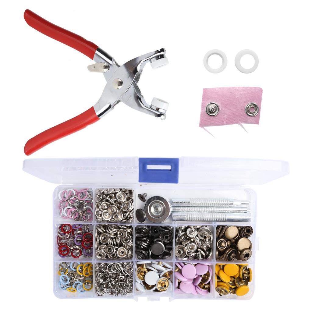 Snap Button Kit Colorful Brass Prong Press Stud Snap Fasteners with Installation Tool Set