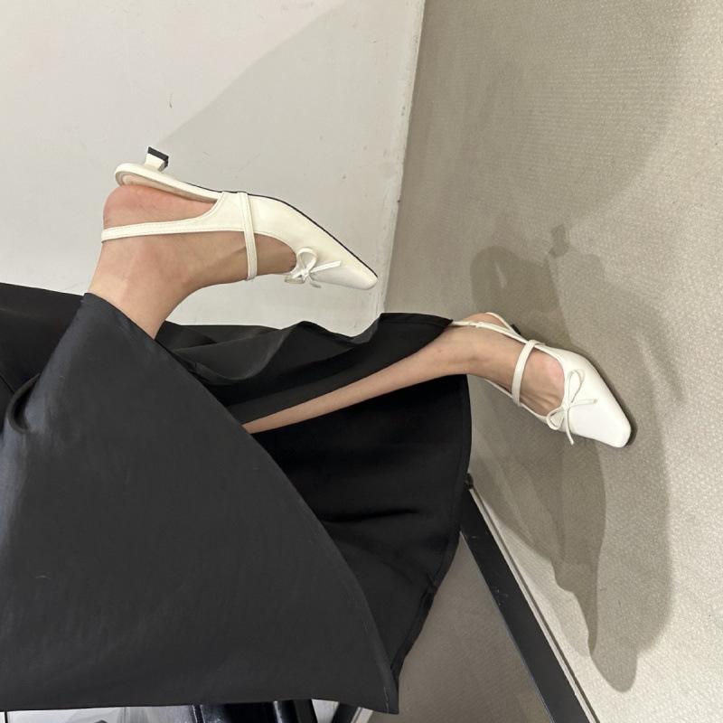 French Low Heel Small Heel Bag Head Sandals Shoes 2025 New Spring and Summer Bow Evening Single Shoes French Square Head