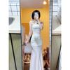 Wind Temperament Bandeau Backless Beach Resort Dress Is Pure and Beautiful, Unique White Pinched Waist Skirt