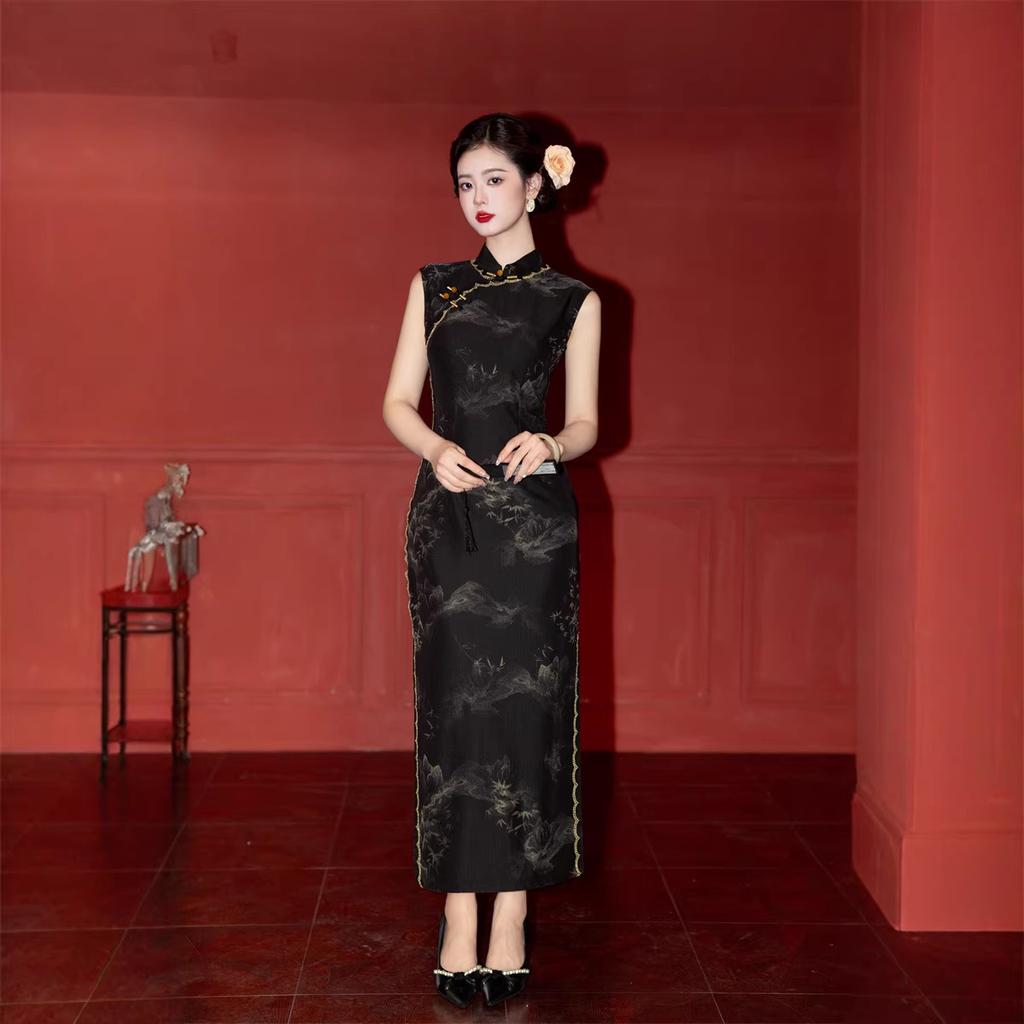 1011 Spring and Summer New Sleeveless Long Fashion Improved Women's Mom Cheongsam Women's Daily Dress Skinny