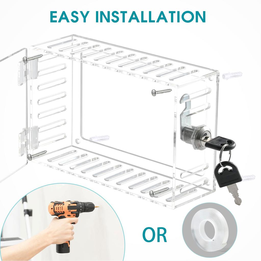 Thermostat Protective Cover Thermostat Lock Box Clear Acrylic Screw or Tape Installation with 2 Keys for Commercial Industrial