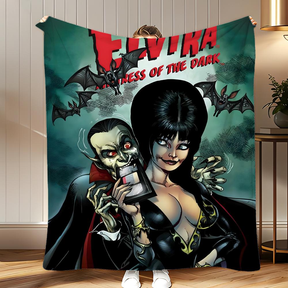 character Elvira Mistress of the Dark Throw Soft Coral Fleece Blanket 310gsm Fluffy Warm Throw for Sofa Bed Couch Bedroom Decor