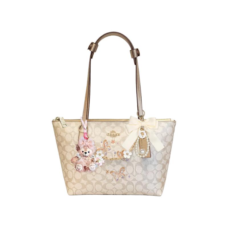 

COACH shoulder bag [Customized bag] Fiona 24 classic logo FIONA zipper closure printing flower chain doll butterfly pearl Wanfengmian basic model коричневий