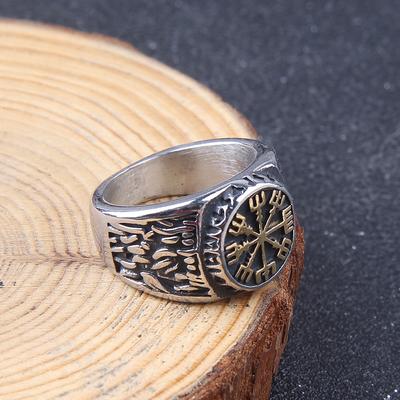 Herren Wikinger Piraten Kompass Ringe, Nordisches Symbol Vintage Ring, Nordische Mythologie Herren Edelstahl Heidnischer Schmuck Amulett