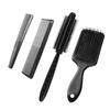 GITGRNTH 4-Piece Black Hair Brush and Comb Set - Detangling Paddle Brush, Round Brush, Fine & Wide Tooth Combs - Styling Kit for All Hair Types, Wo