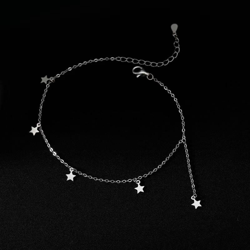 Sterling Foot Chain Women Minimalist Geometric Design Lightweight Luxury Anklet With Star Tassel Detail