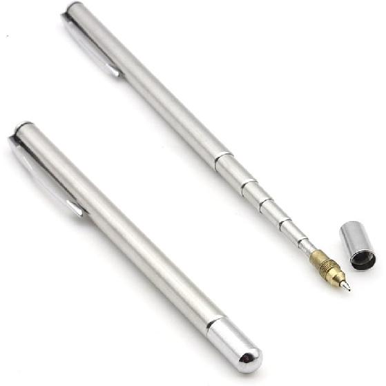 2PCS Stainless Steel Pen with Clip - Hand Pointer Extendable Telescopic Retractable Ballpoint Pen Pointer Handheld Presenter Classroom Whiteboard 2-PACK