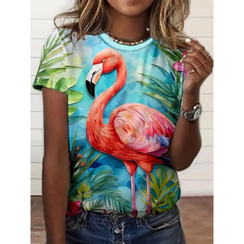 Fashion Flamingo 3D Print Men Women T-Shirts New Summer Casual O-Neck Short Sleeve T Shirt Y2k Harajuku Oversized Kids Tees Tops