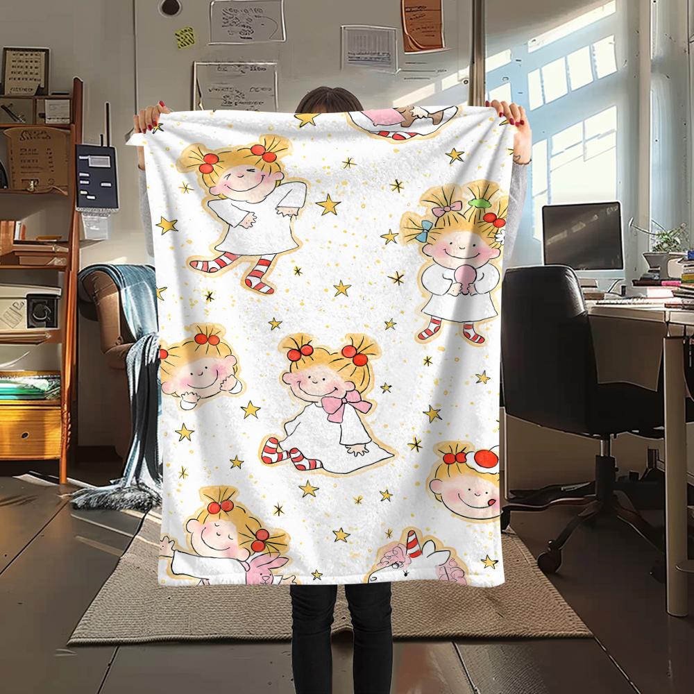 1PC Coco-chan Print Flannel Blanket, High quality All Seasons, Home Decor, Warmth and Comfort, Perfect for Christmas Gifts