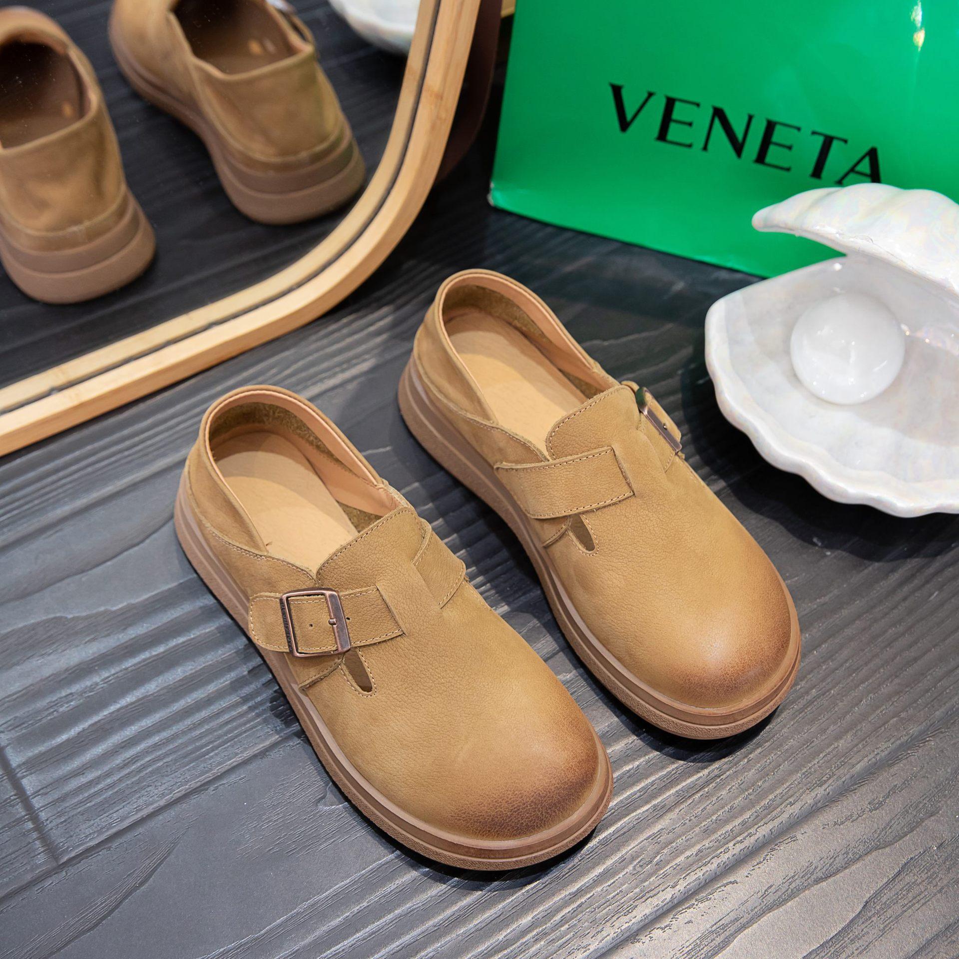 

Fashion new spring casual shoes Maillard single shoes one-pedal flats handmade small leather shoes 39 хакі