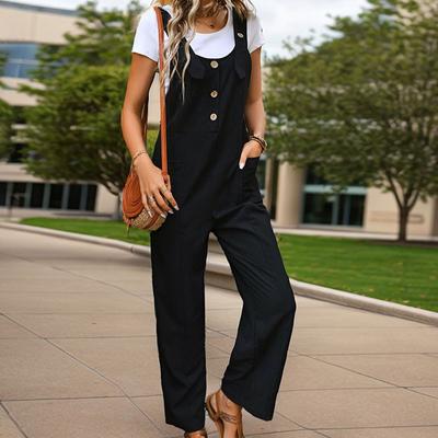Women's Fashion Casual Summer Spring Solid Color Print Sleeveless Suspenders High Waist Trousers Jumpsuits & Rompers