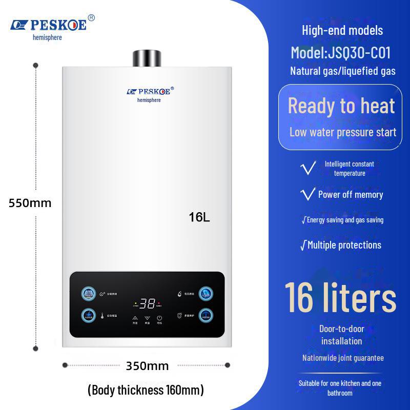 Hemisphere 12L/16L Natural Gas Water Heater, Electric Constant Temp, Forced Exhaust, Balanced LPG