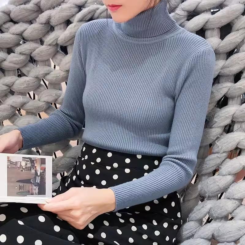 26/5000 Autumn and Winter High-neck Sweater, Women's Slimming Short Thickened Pullover Top, Stylish Long-sleeved Knitted Base Layer