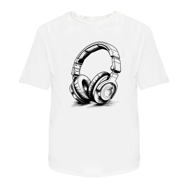 Headphones Graphic Sketch White T-shirt