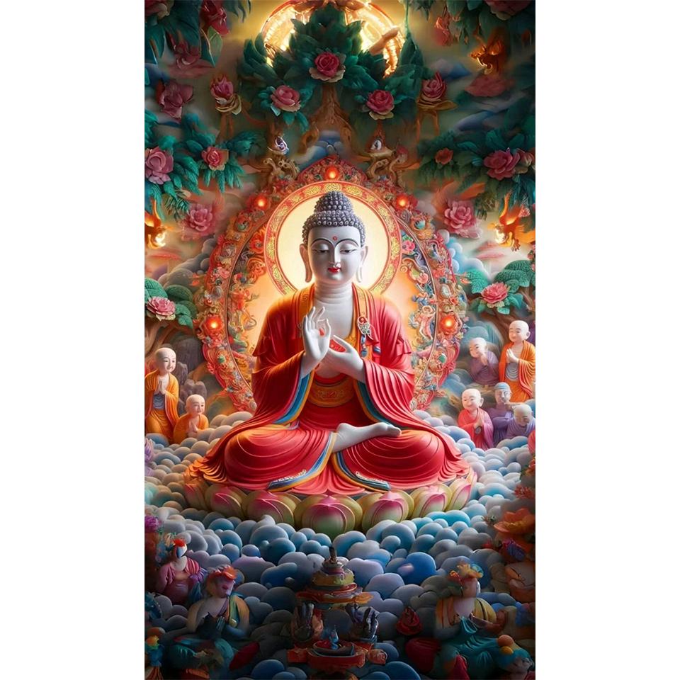 Fantasy Buddha Statue 5D Full Round Diamond Painting Kits Zen Art Buddhist Sculpture DIY Drills Mosaic Embroidery Cross-stitch