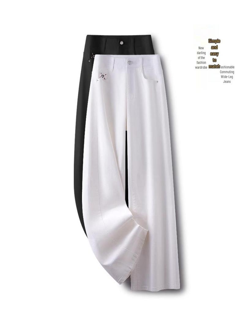 Women's White Wide-Leg Jeans: New Spring 2025 Slimming Pear-Shaped Loose Straight-Leg Trousers