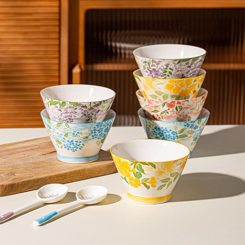 Janpanese Style Creative Ceramic Rice Bowl Colored Noodle Soup Salad Bowl Fruit Yogurt Salad Bowl Household Kitchen Tableware