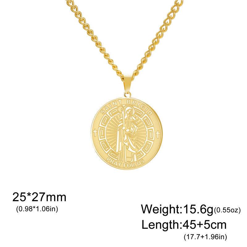 Double Sided Saint Brigid And Saint Benedict Pendant Necklace Vintage Religious Amulet Jewelry For Men Women