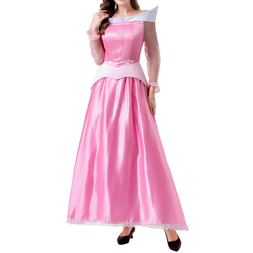 Nightbaby Princess Peach Sleeping Beauty Aurora Cosplay Costume and Wig Set (Women's XL)