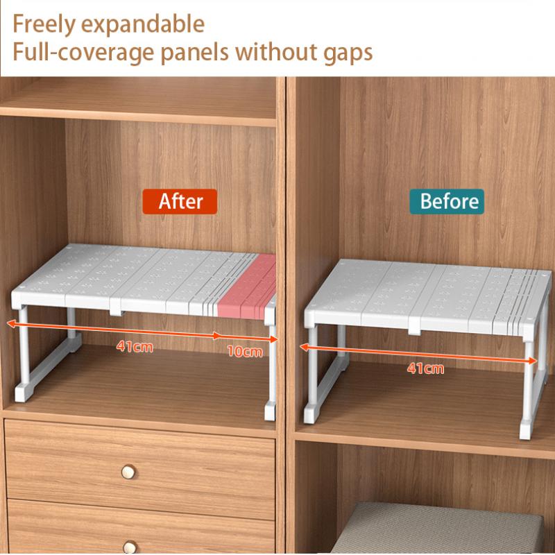 Adjustable Closet Storage No-Punch Storage Shelf Space Saving Wardrobe Decorative Shelf Cabinet Holder for Bathroom Kitchen Shoes Rack Sundry Storage