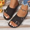 Fashion Slippers for Women Slides Beach Flat Low Heels Shoes for Women Solid Square Buckle  Platform Summer Shoes Plus Size
