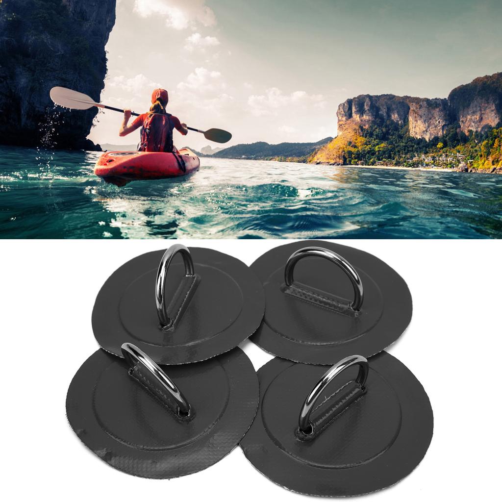 4 Pcs Inflatable Boat D  Pad Patch PVC   Marine Stainless Steel Fixed Buckle(Black )