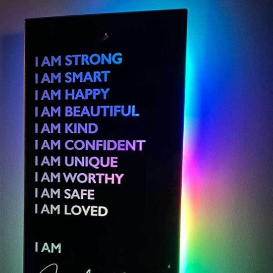 Wall Mirror Easy To Install Waterproof USB Plug-and-play Living Room Affirmation Mirror with Colored LED Light Home Decor