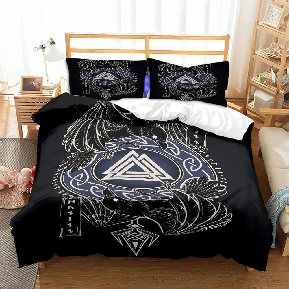 Viking Duvet Cover Set Viking Symbols Bedding Sets Scandinavian Folklore Motifs Northern Germanic Culture Celtic Comforter Cover