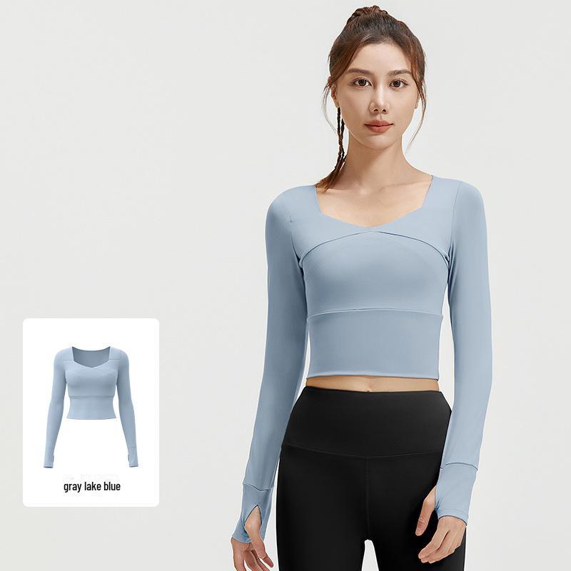 Juyitang Dámské topy na jógu a fitness - Přiléhavé, krátké, odhalující pupík běžecké oblečení