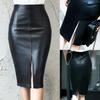 Big Size Leather Skirt High Waist Slit Ladies Half Body PU Leather Skirt Package Hip Skirt S~5XL