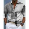 Men's long-sleeved shirt, geometric plaid patchwork print, casual business style,
