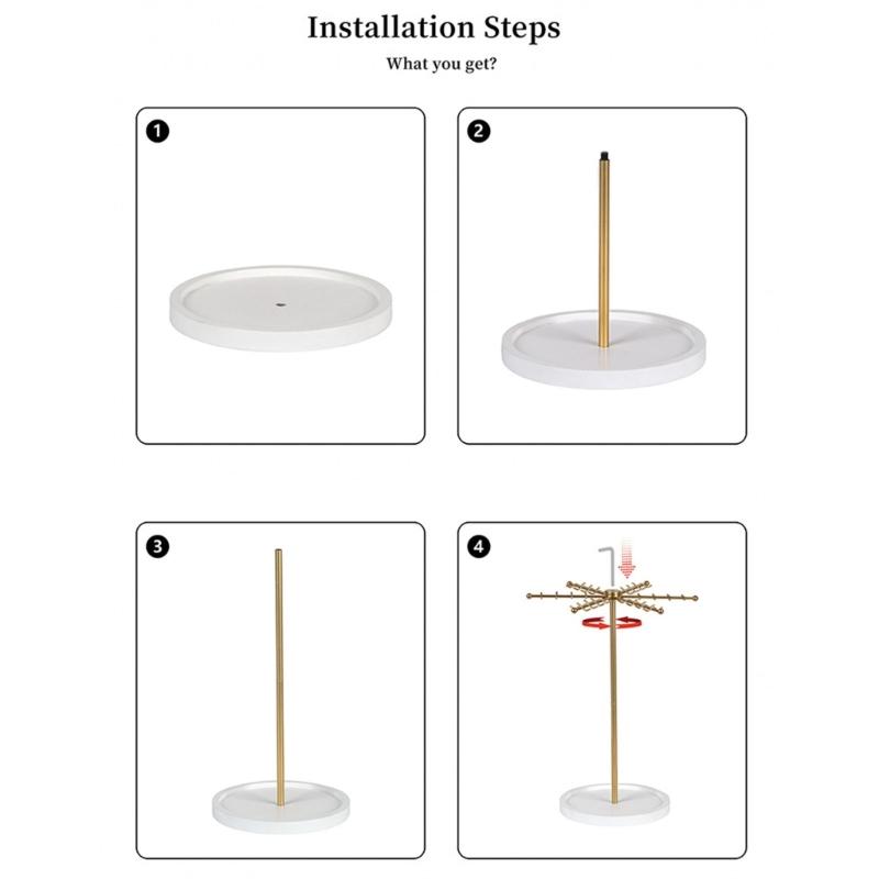 48 Hook Gold Metal Jewelry Holder With 360 Degree Rotation Large Capacity For Necklace Bracelet Storage Fashionable Gift