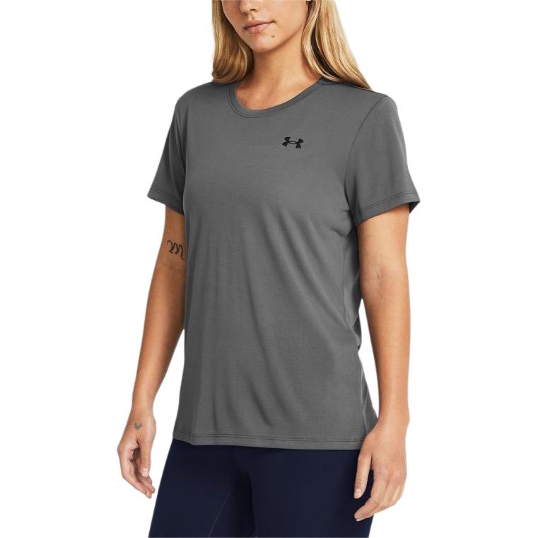 Under Armour Logo Print Casual Crew Neck Short Sleeve T-Shirt Women Tops Gray 1384231-025