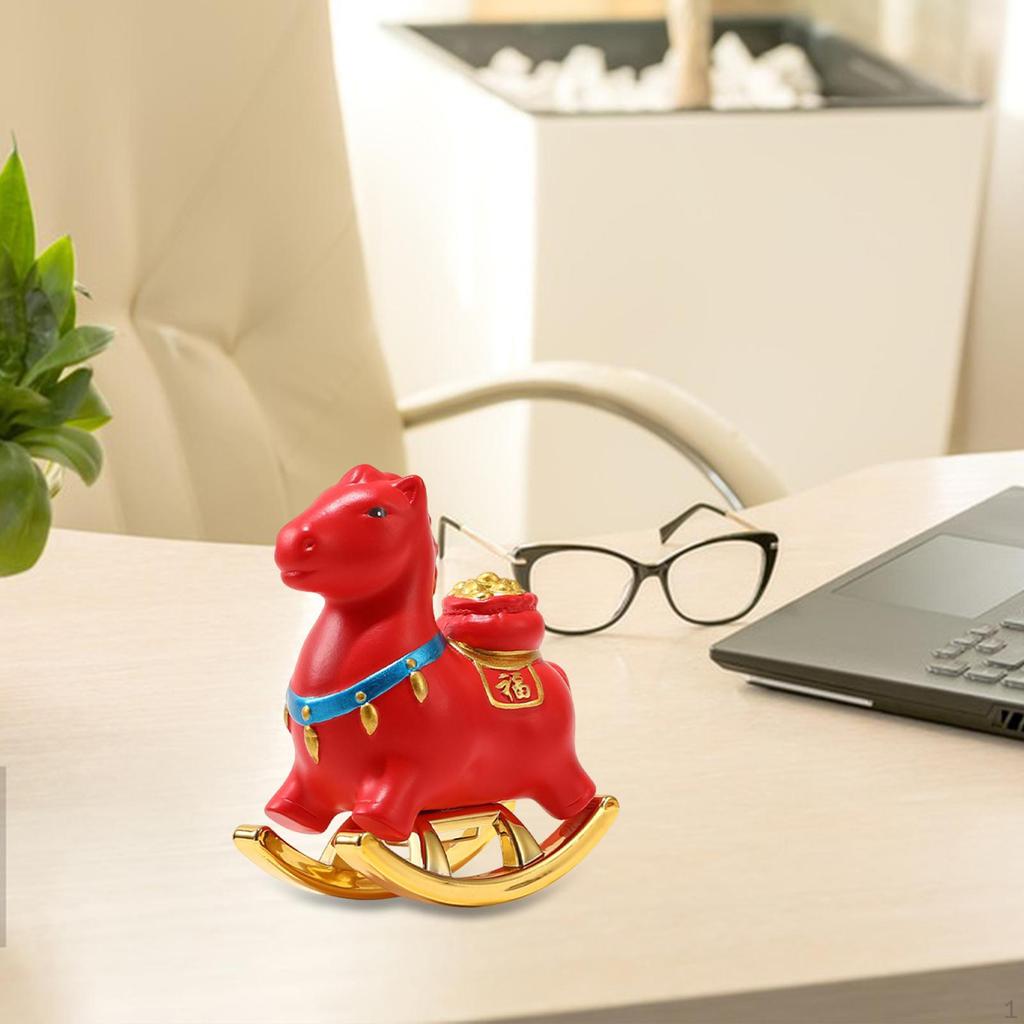 Rocking Horse Figurine Year Decoration Sculpture for Holiday Office Shelf Home