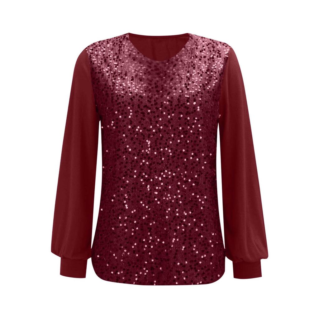 2025 European & American Women's Casual Sequin Round Neck Long Sleeve Pullover