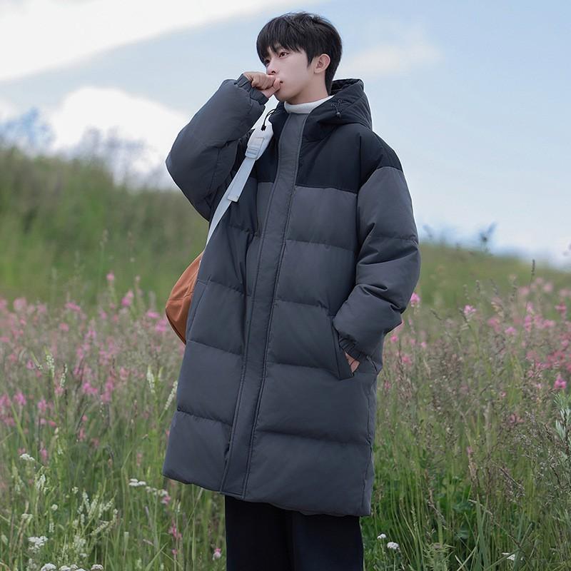 Winter Couples Patchwork Cotton Coat Mens Womens Long Knee-Length Warm Windproof Thick Puffer Jacket