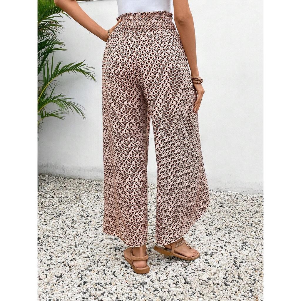 IHUASU Women's Summer Fashion with Floral Side Slit Wide Leg Culottes