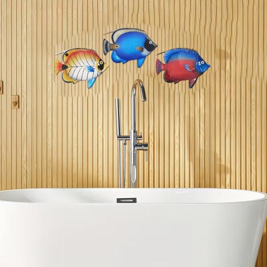 3 Stuks Houten Vis Nautisch Wanddecor Tropische Vis Wandkunst Kust Strand Thema Zeedier Hangend Ornament voor Huis Tuin Hek Zwembad Meerhuis